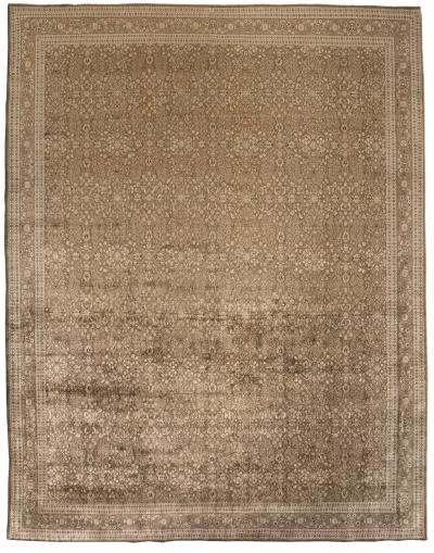 Antique Persian Tabriz Botanic Brown Carpet