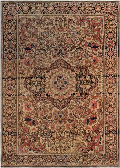 Antique Persian Tabriz Botanic Brown Pink Red Handmade Wool Rug