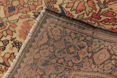 Antique Persian Tabriz Botanic Brown Pink Red Handmade Wool Rug