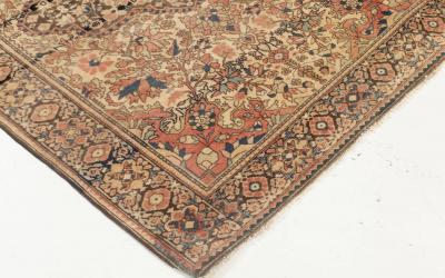 Antique Persian Tabriz Botanic Brown Pink Red Handmade Wool Rug