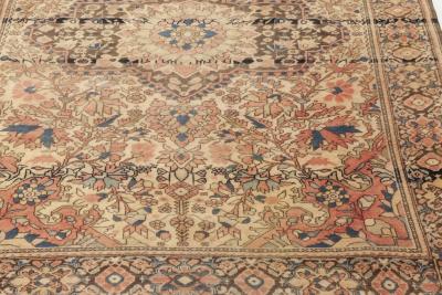 Antique Persian Tabriz Botanic Brown Pink Red Handmade Wool Rug