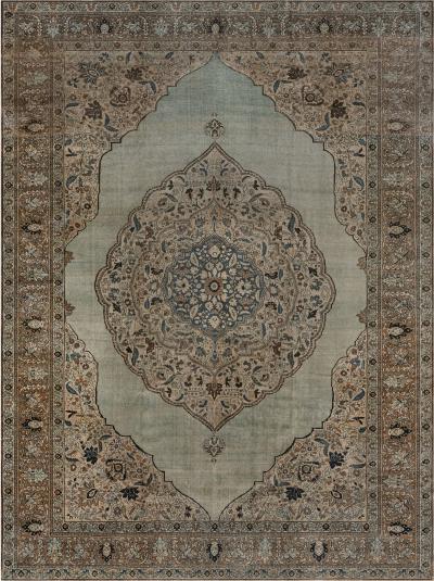 Antique Persian Tabriz Botanic Design Handmade Wool Carpet