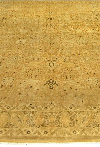 Antique Persian Tabriz Botanic Gold Yellow Handwoven Wool Rug