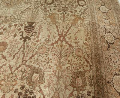 Antique Persian Tabriz Botanic Gray Handmade Wool Rug