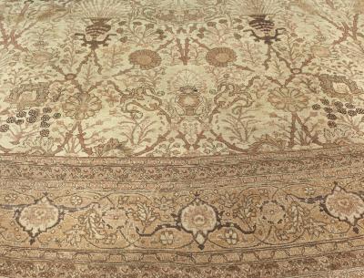 Antique Persian Tabriz Botanic Gray Handmade Wool Rug