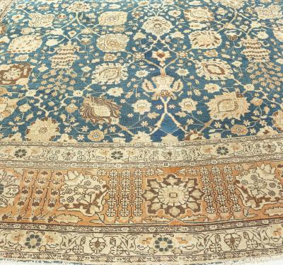 Antique Persian Tabriz Botanic Green Hand Knotted Wool Rug