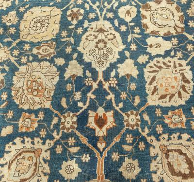 Antique Persian Tabriz Botanic Green Hand Knotted Wool Rug