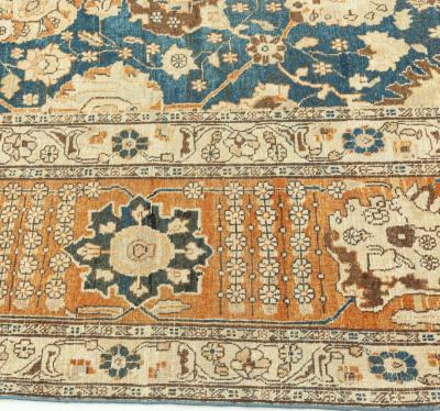 Antique Persian Tabriz Botanic Green Hand Knotted Wool Rug