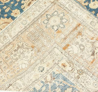 Antique Persian Tabriz Botanic Green Hand Knotted Wool Rug
