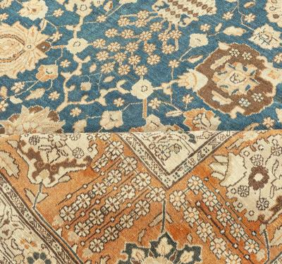 Antique Persian Tabriz Botanic Green Hand Knotted Wool Rug