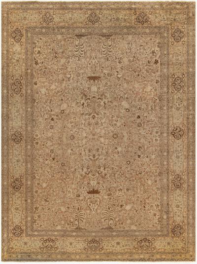Antique Persian Tabriz Botanic Handmade Wool Carpet