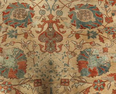 Antique Persian Tabriz Botanic Handmade Wool Rug