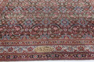 Antique Persian Tabriz Botanic Handmade Wool Rug