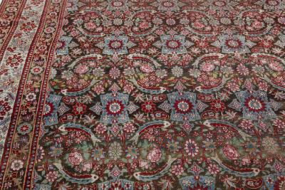 Antique Persian Tabriz Botanic Handmade Wool Rug