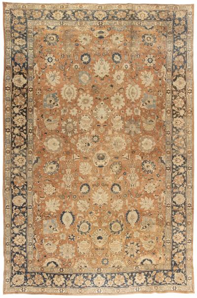 Antique Persian Tabriz Botanic Handmade Wool Rug
