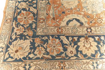 Antique Persian Tabriz Botanic Handmade Wool Rug