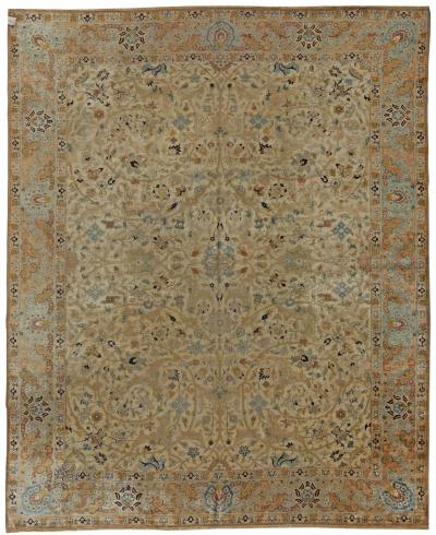 Antique Persian Tabriz Botanic Handwoven Wool Rug