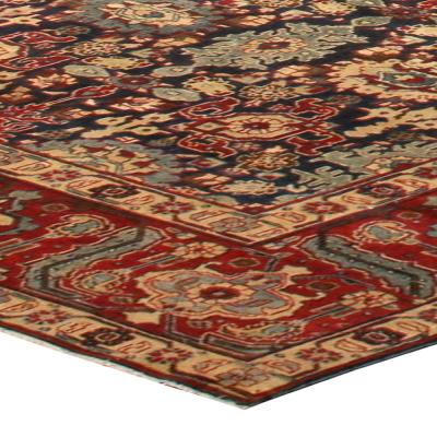 Antique Persian Tabriz Botanic Red Yellow Handmade Wool Rug