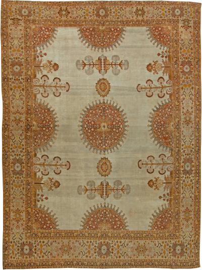 Antique Persian Tabriz Brick Beige Red Pale Orange and Chocolate Brown Rug