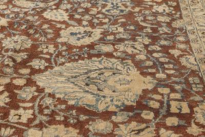 Antique Persian Tabriz Brown Blue Handmade Wool Rug