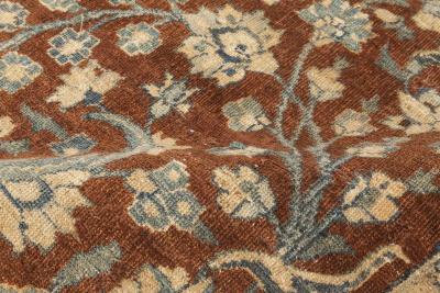 Antique Persian Tabriz Brown Blue Handmade Wool Rug