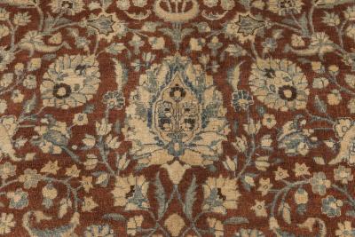 Antique Persian Tabriz Brown Blue Handmade Wool Rug