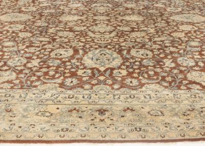 Antique Persian Tabriz Brown Blue Handmade Wool Rug
