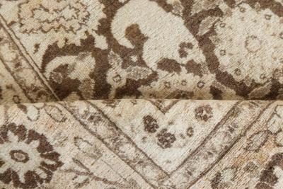 Antique Persian Tabriz Brown Handmade Wool Rug