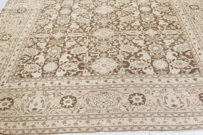 Antique Persian Tabriz Brown Handmade Wool Rug