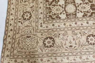 Antique Persian Tabriz Brown Handmade Wool Rug