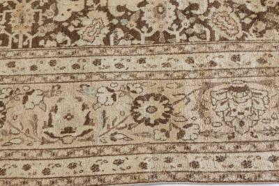 Antique Persian Tabriz Brown Handmade Wool Rug