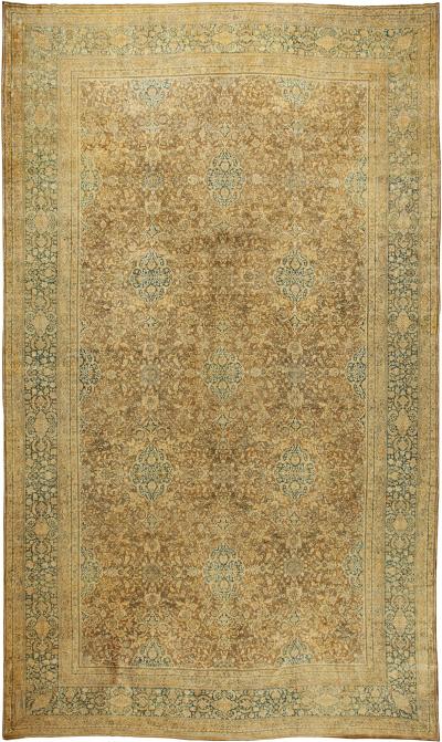 Antique Persian Tabriz Brown Handmade Wool Rug