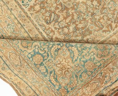 Antique Persian Tabriz Brown Handmade Wool Rug