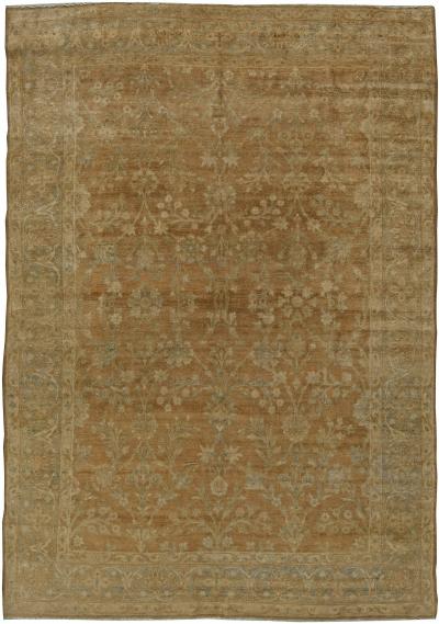 Antique Persian Tabriz Brown Light blue and Green Handwoven Wool Carpet
