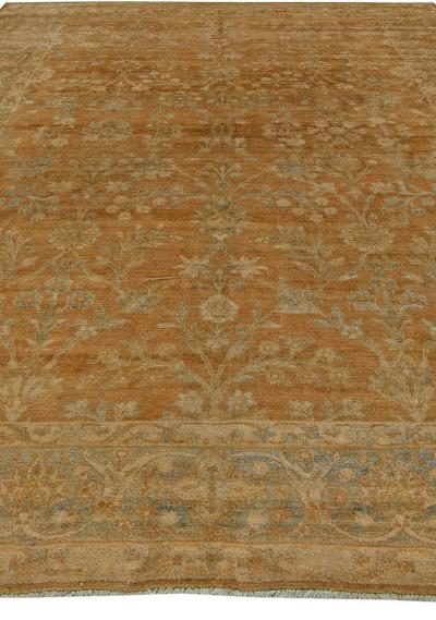 Antique Persian Tabriz Brown Light blue and Green Handwoven Wool Carpet