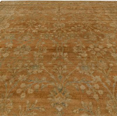Antique Persian Tabriz Brown Light blue and Green Handwoven Wool Carpet