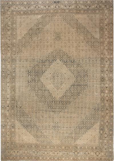 Antique Persian Tabriz Camel and Brown Handwoven Wool Carpet