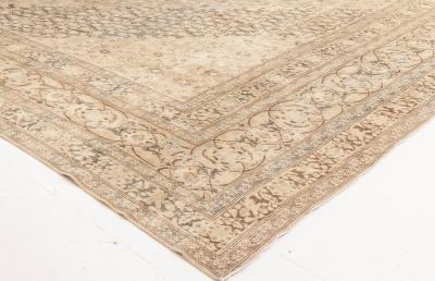 Antique Persian Tabriz Camel and Brown Handwoven Wool Carpet