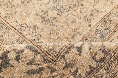Antique Persian Tabriz Camel and Brown Handwoven Wool Carpet