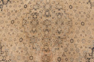 Antique Persian Tabriz Camel and Brown Handwoven Wool Carpet