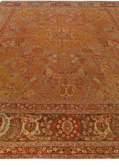 Antique Persian Tabriz Copper Blue Green and Salmon Hand Knotted Wool Rug