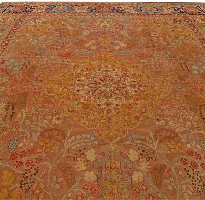Antique Persian Tabriz Copper Blue Green and Salmon Hand Knotted Wool Rug
