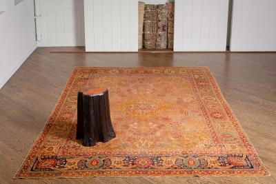 Antique Persian Tabriz Copper Blue Green and Salmon Hand Knotted Wool Rug