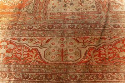 Antique Persian Tabriz Copper Terracotta and Ivory Hand Knotted Wool Rug