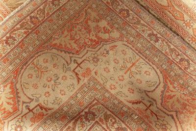 Antique Persian Tabriz Copper Terracotta and Ivory Hand Knotted Wool Rug