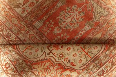 Antique Persian Tabriz Copper Terracotta and Ivory Hand Knotted Wool Rug