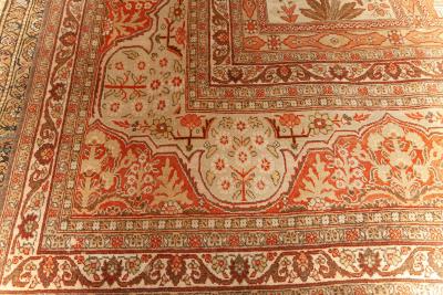 Antique Persian Tabriz Copper Terracotta and Ivory Hand Knotted Wool Rug