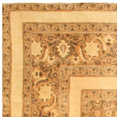 Antique Persian Tabriz Cream Background Handmade Wool Rug