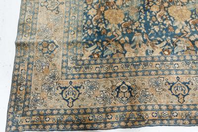 Antique Persian Tabriz Floral Design Blue Handmade Wool Rug