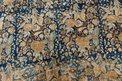 Antique Persian Tabriz Floral Design Blue Handmade Wool Rug